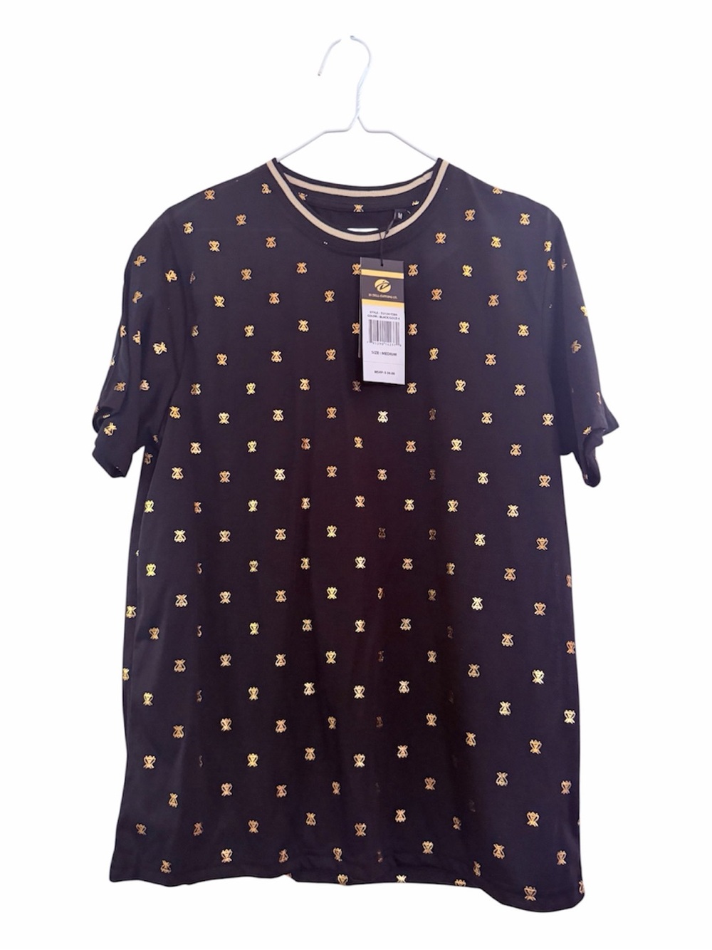 Men's Black Short-Sleeve Tee with Gold Micro Motif